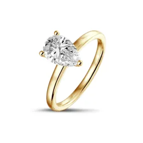 1.00 quilates anillo solitario en oro amarillo con diamante en forma de pera 