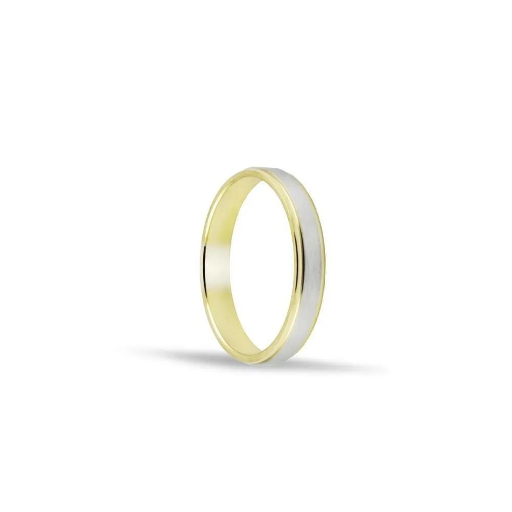 Alianza oro 18k bicolor de 3,5 mm en oro blanco satinado y amarillo