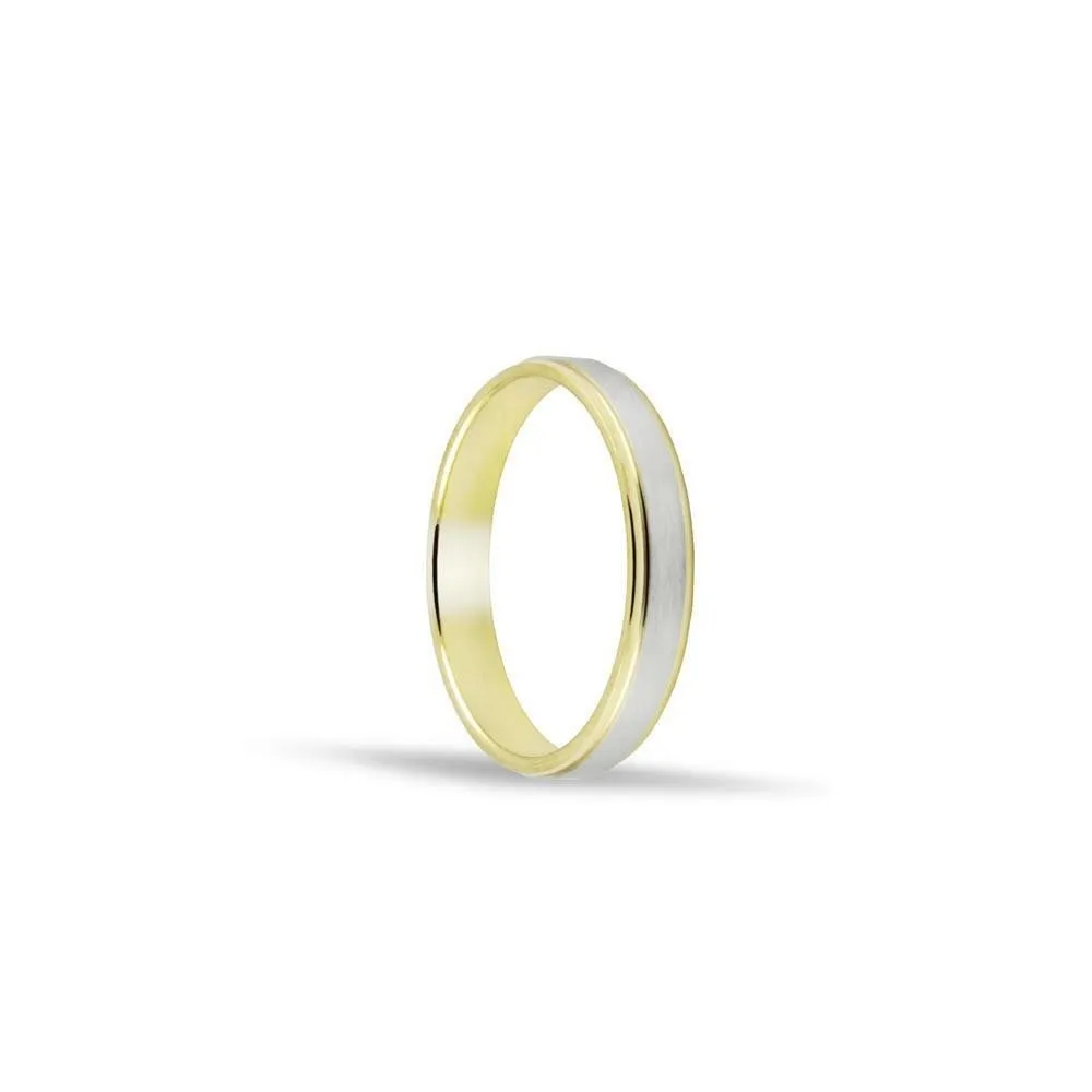 Alianza oro 18k bicolor de 3,5 mm en oro blanco satinado y amarillo