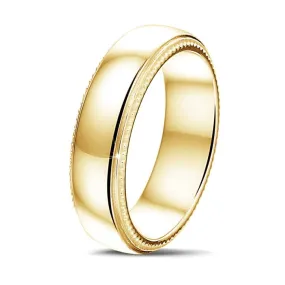 Anillo de boda con superficie ligeramente esférica de 6.00 mm en oro amarillo con bordes milgrain 