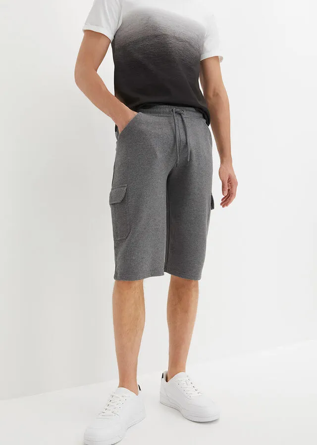 Bermudas de chándal largas, con bolsillos cargo, regular fit Gris jaspeado