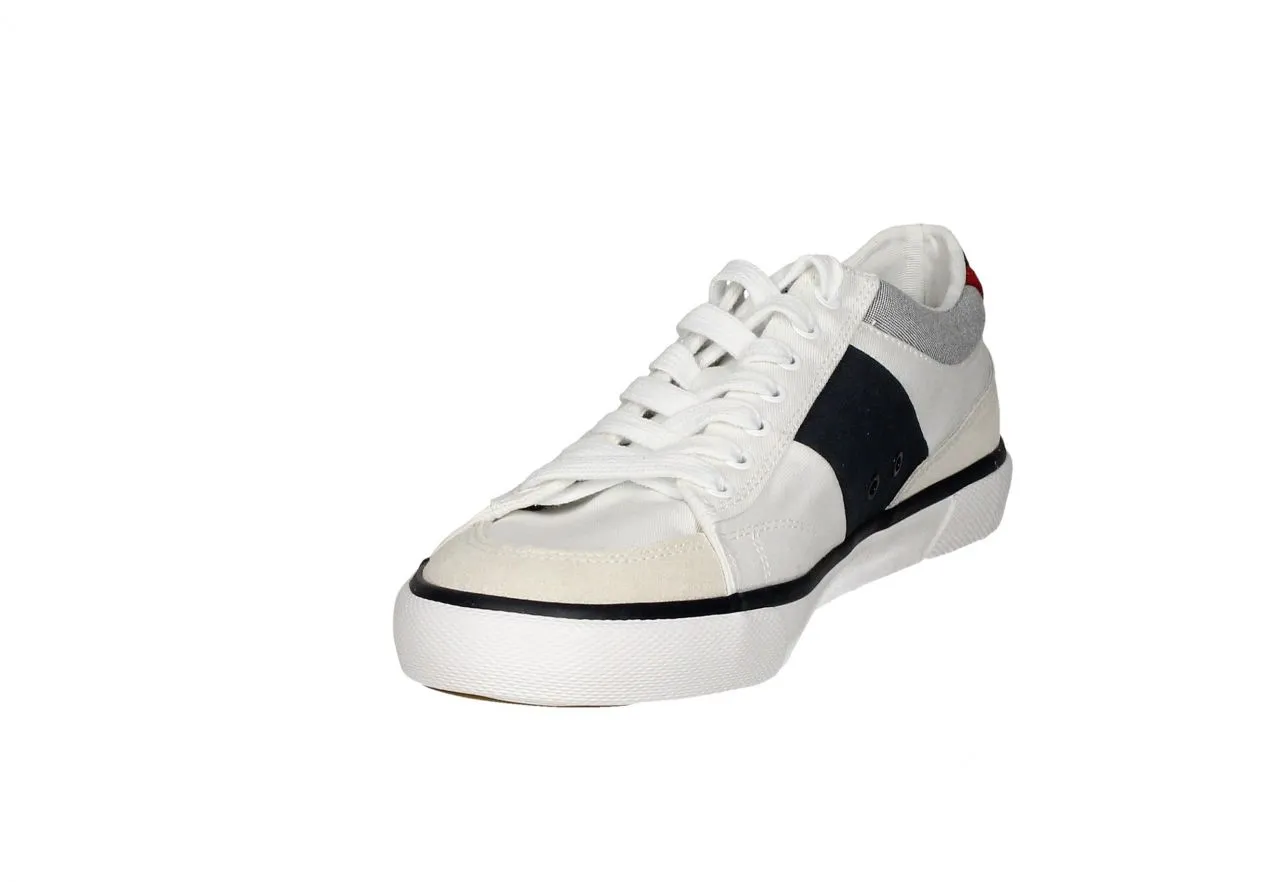 Blucher Lona Blanco Bandas Azul Punta/talon Nobuck Beige