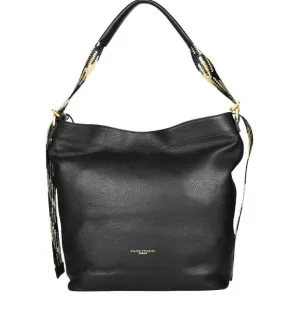 Bolso Piel Negro Asa Rafia Trenzada Camel/negro