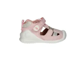 Bota Sandalia Velcro Lona Rosa Metal Franja Plata Piso Blanco