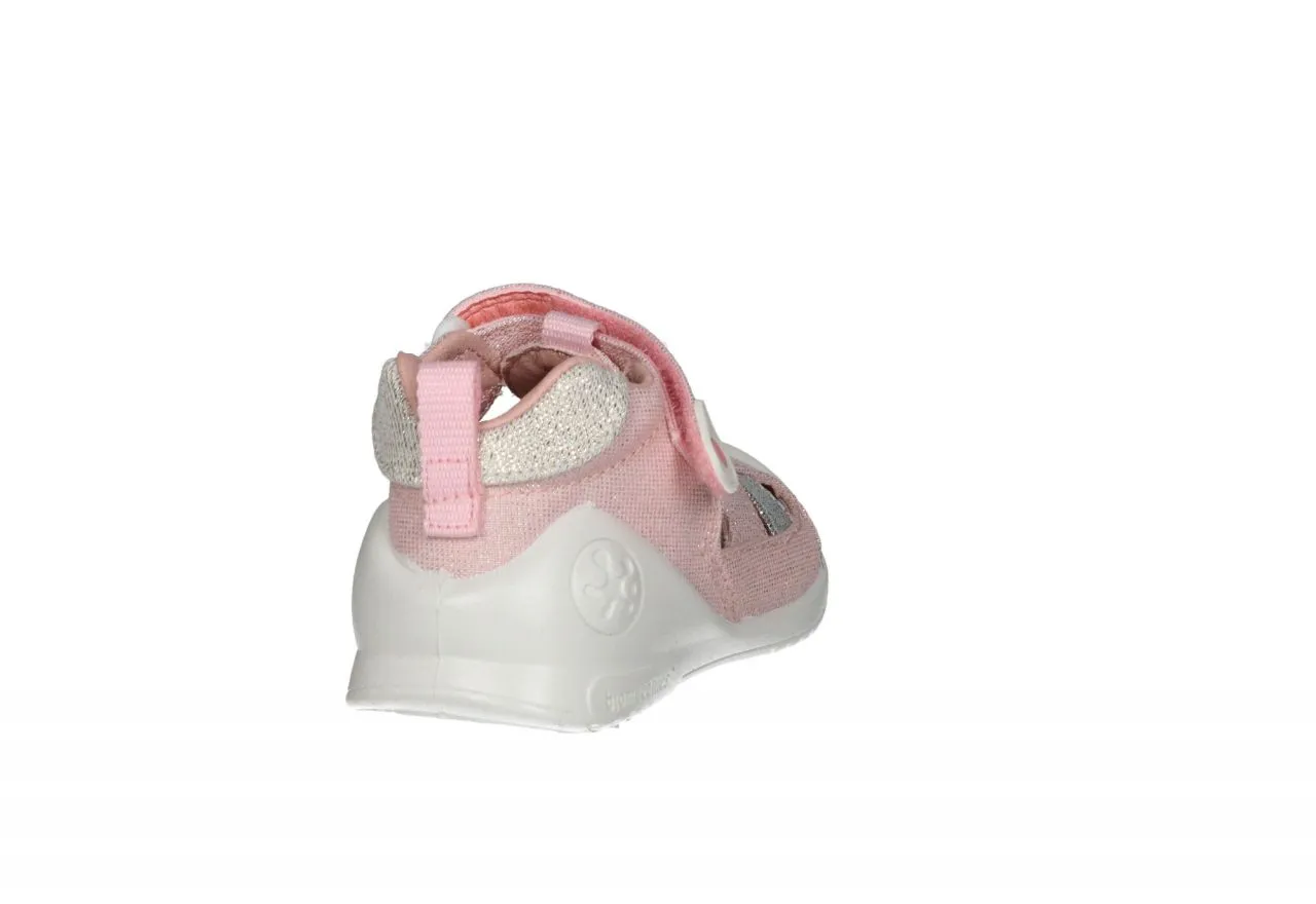 Bota Sandalia Velcro Lona Rosa Metal Franja Plata Piso Blanco