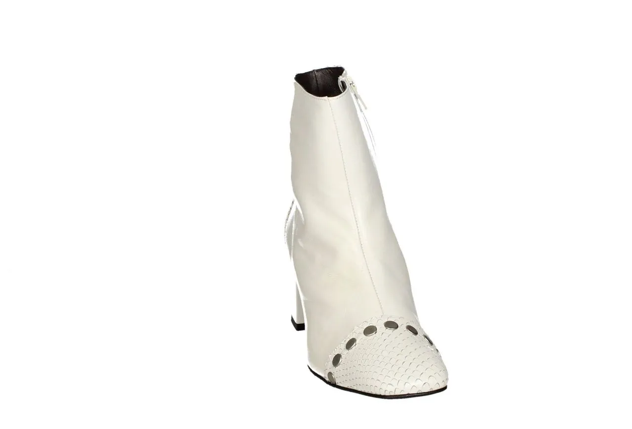 Botin Cremallera Piel Blanco Punta/talon Serpi Tachas