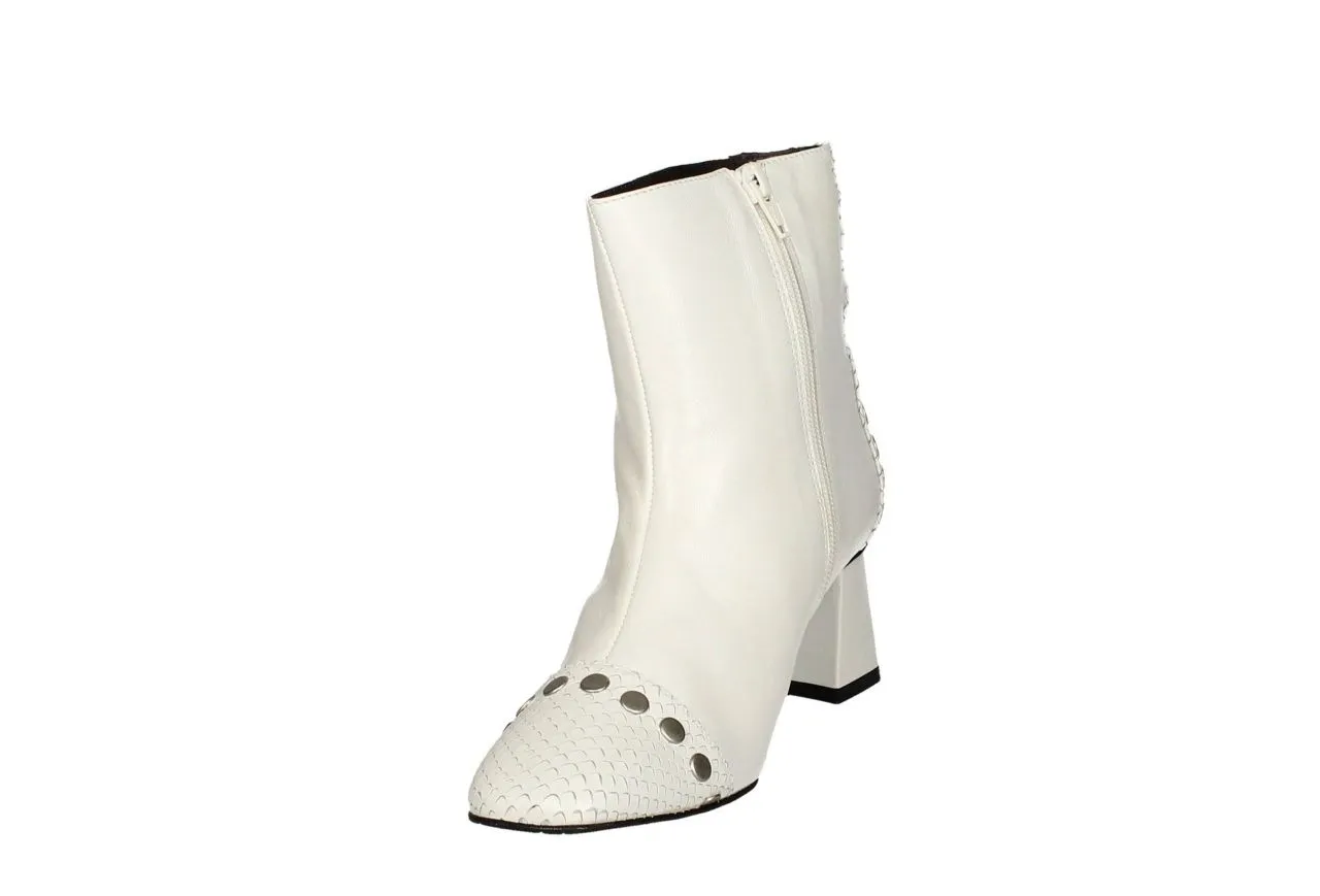 Botin Cremallera Piel Blanco Punta/talon Serpi Tachas