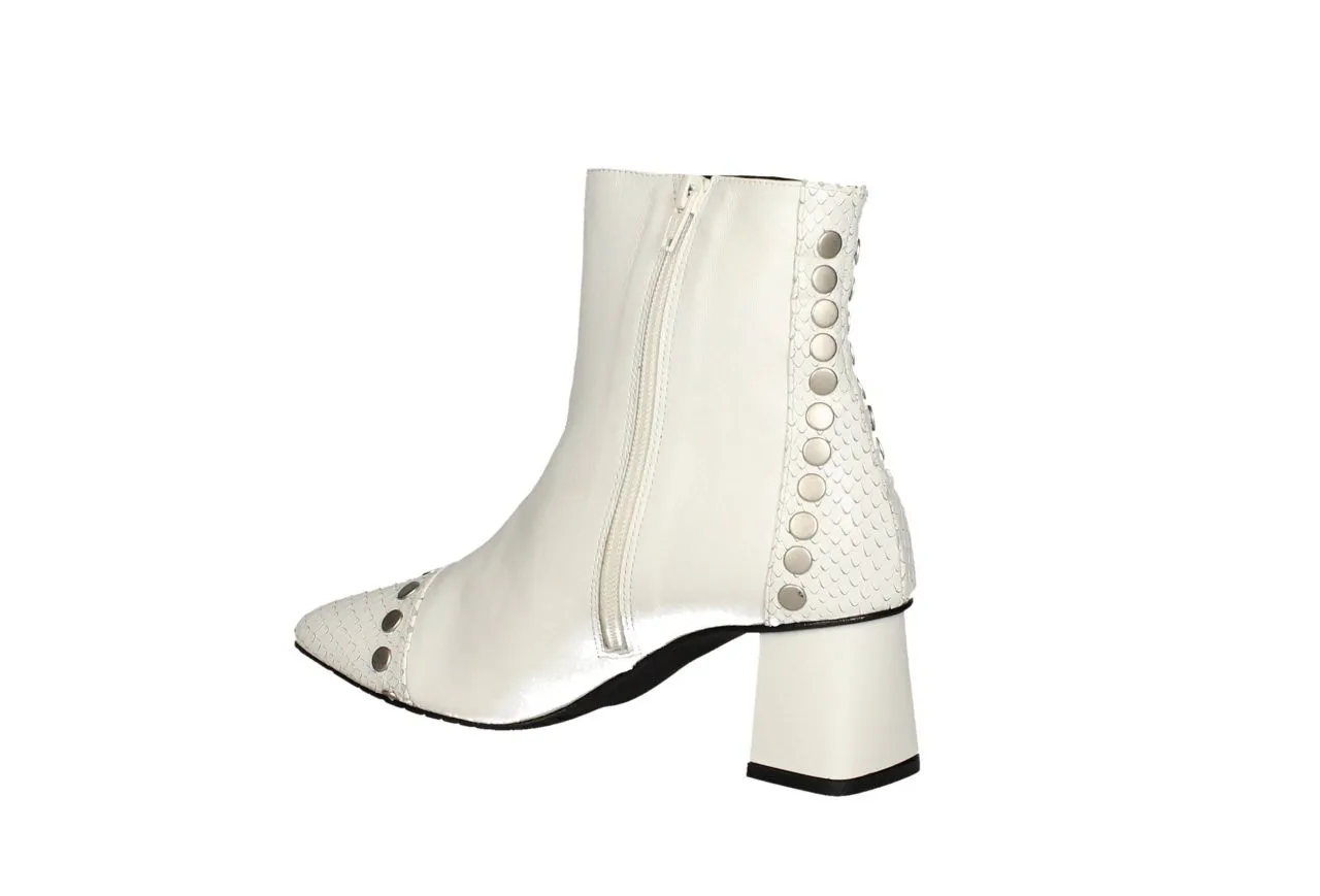 Botin Cremallera Piel Blanco Punta/talon Serpi Tachas