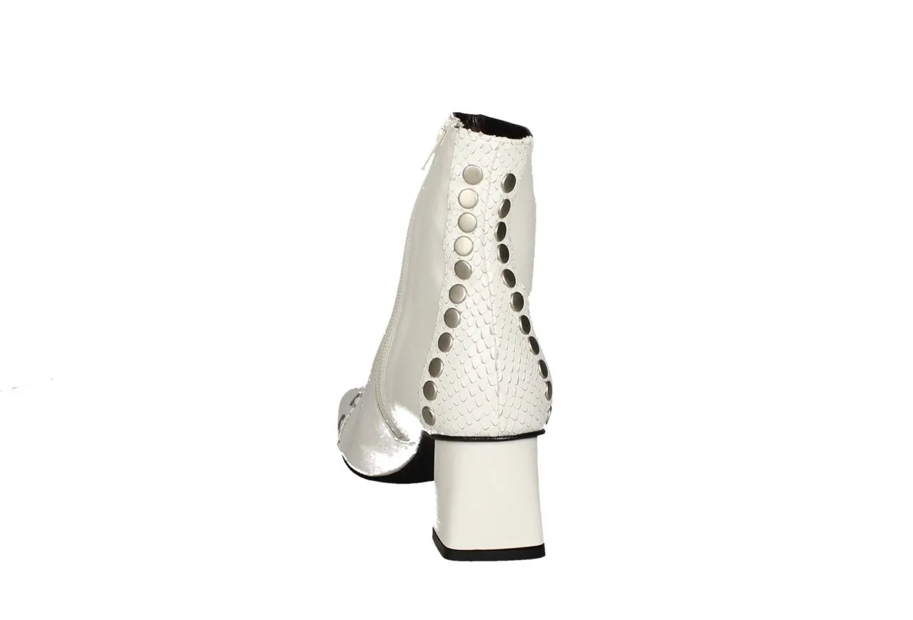 Botin Cremallera Piel Blanco Punta/talon Serpi Tachas