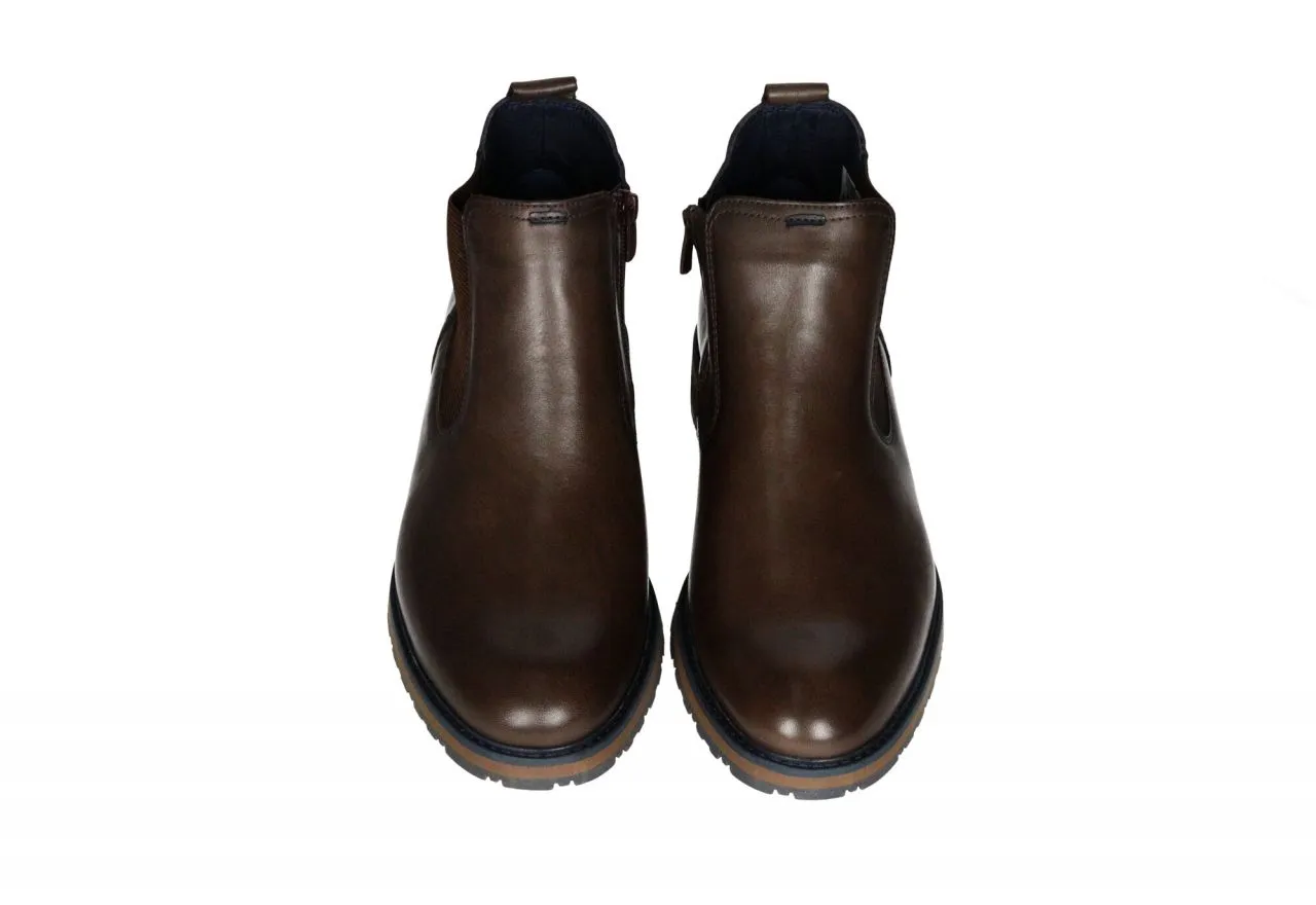 Botin Cremallera Piel Marron Elastico Lateral