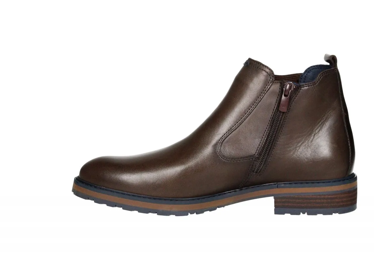 Botin Cremallera Piel Marron Elastico Lateral