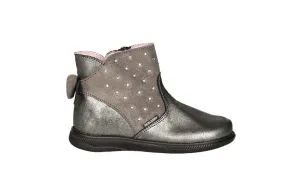 Botin Cremallera Piel/nobuck Gris Brillantes Lados y Lazo