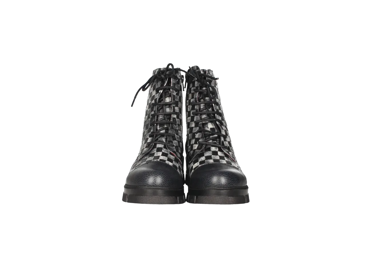 Botin Cremallera/cordon Piel Damero Negro-hielo