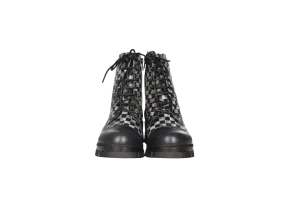 Botin Cremallera/cordon Piel Damero Negro-hielo