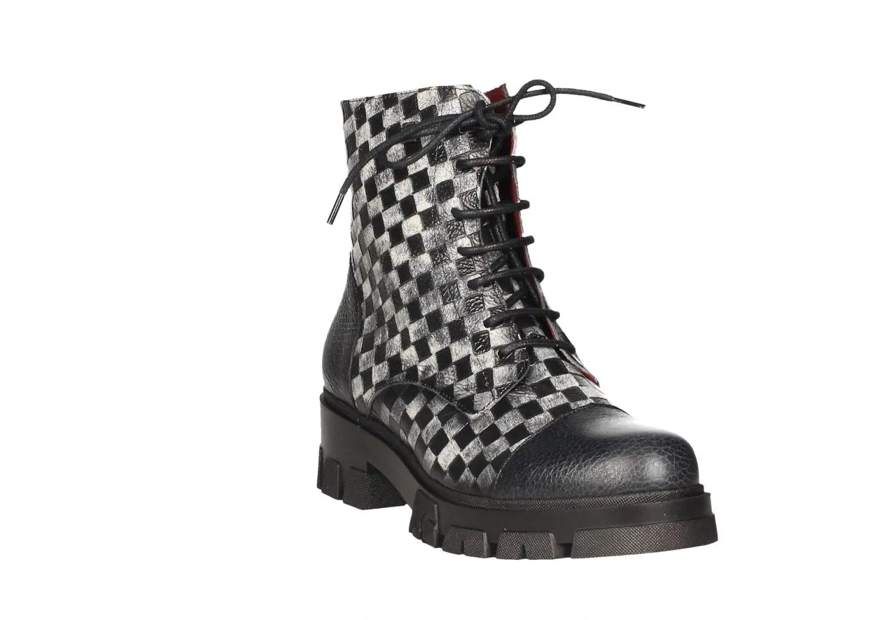 Botin Cremallera/cordon Piel Damero Negro-hielo