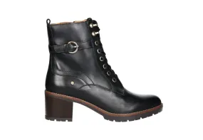 Botin Cremallera/cordon Piel Negro Adorno Tira Hebilla Dorada Tacon Medio