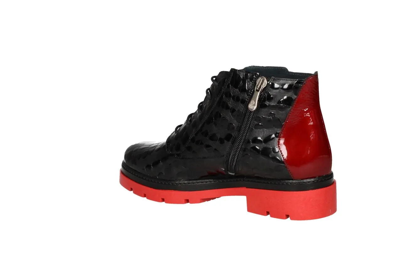 Botin Cremalleras Grabado Negro Talon Charol Rojo Piso Rojo