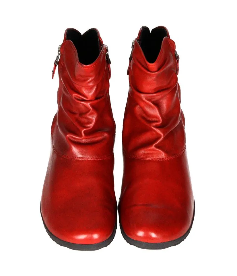 Botin Doble Cremallera Piel Rojo