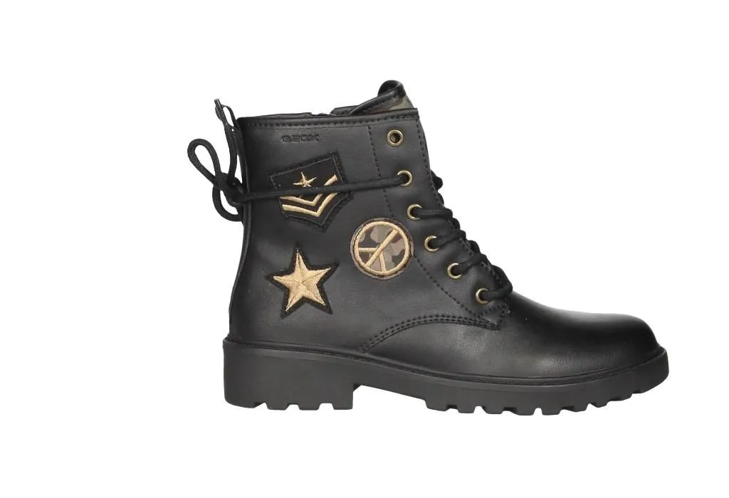 Botin Piel Cremallera/cordon Negro Parches Militares