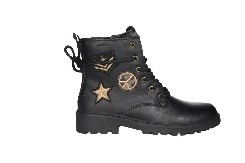 Botin Piel Cremallera/cordon Negro Parches Militares