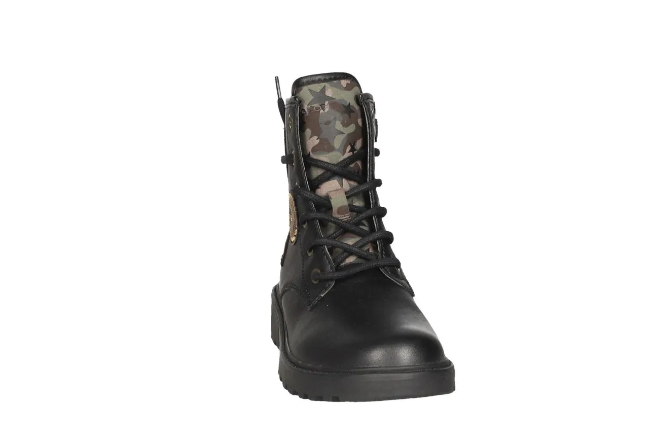 Botin Piel Cremallera/cordon Negro Parches Militares