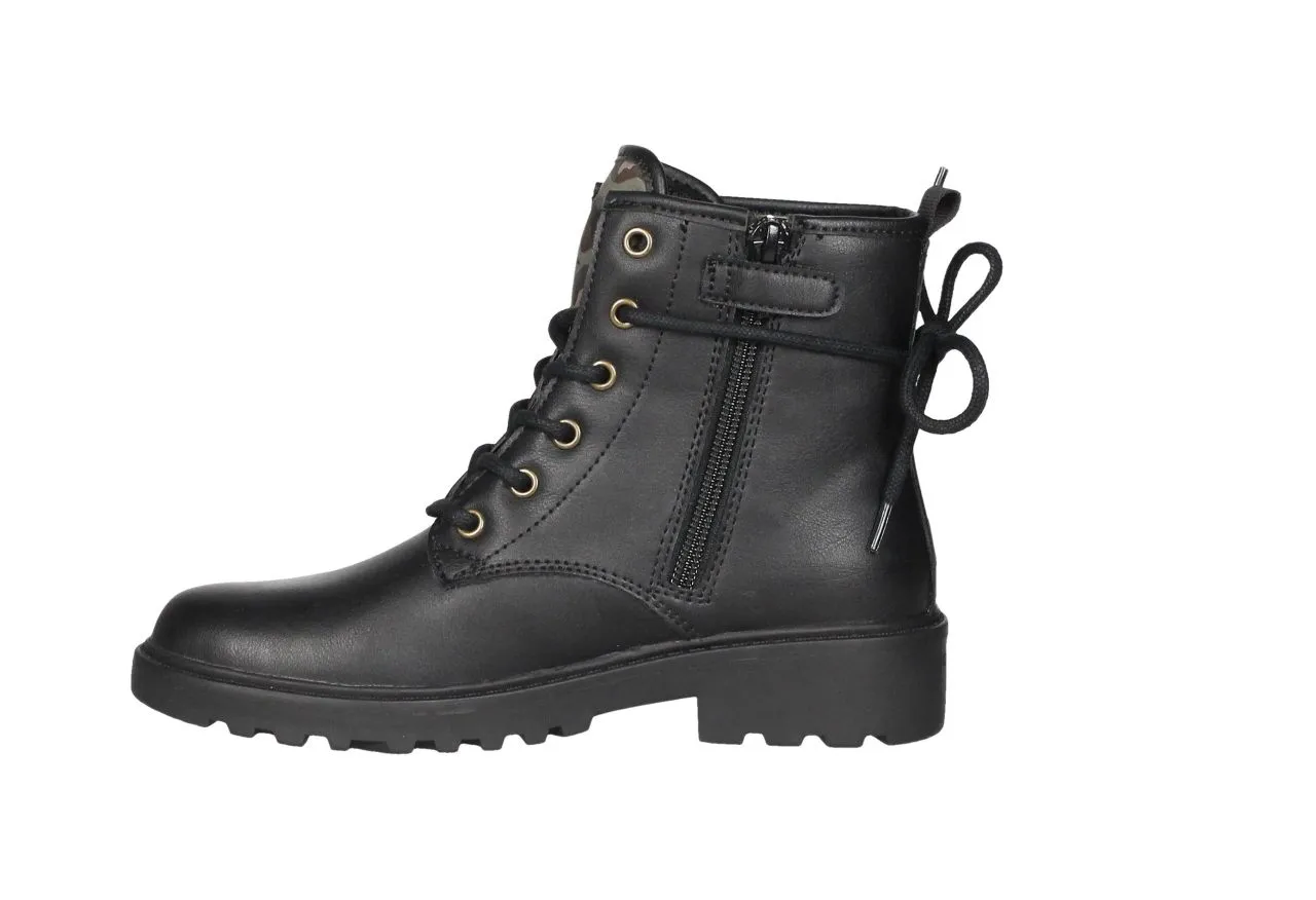 Botin Piel Cremallera/cordon Negro Parches Militares