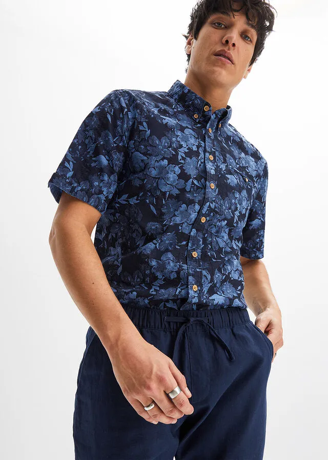 Camisa de manga corta Azul con flores