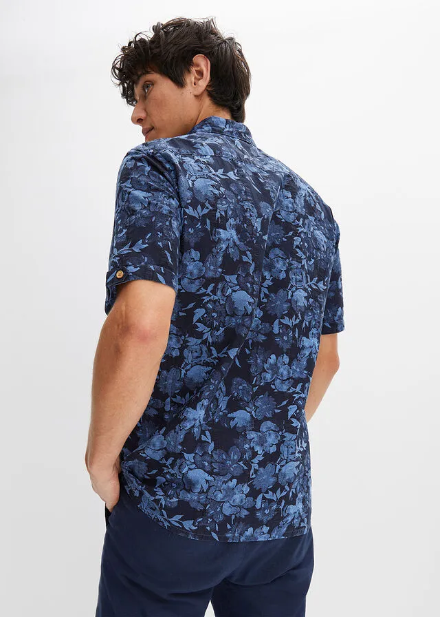 Camisa de manga corta Azul con flores