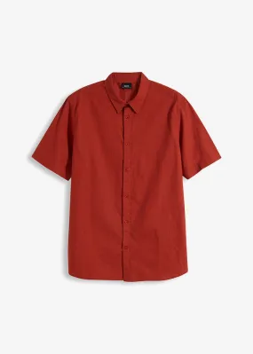 Camisa de manga corta con lino rojo carmín