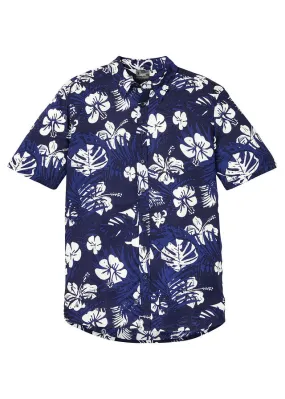 Camisa hawaiana de manga corta Azul marino de flores