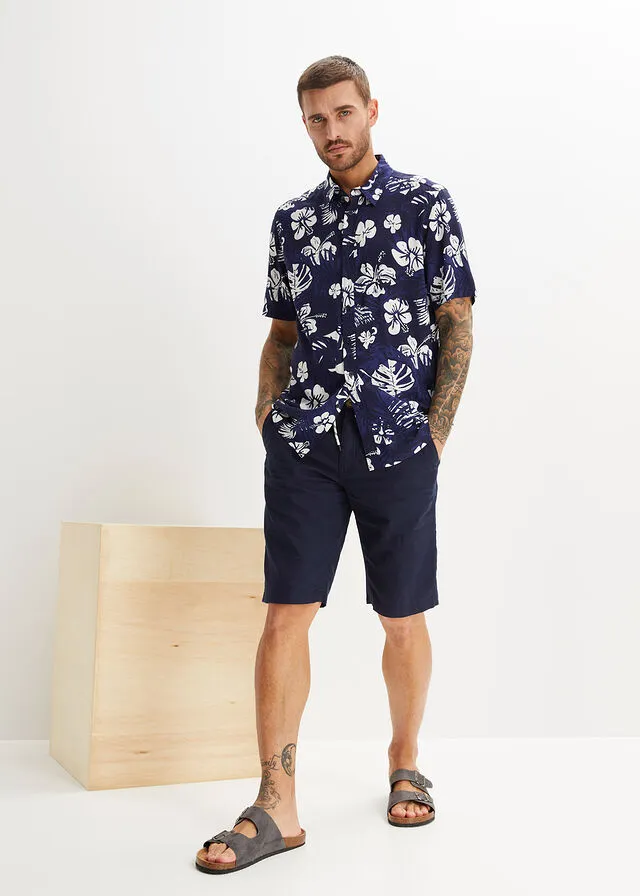 Camisa hawaiana de manga corta Azul marino de flores