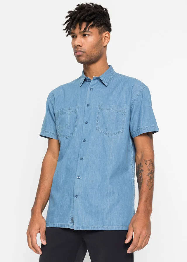 Camisa vaquera de manga corta con corte holgado Denim claro