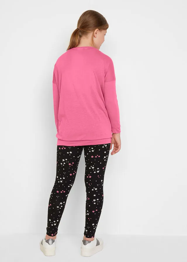 Camiseta larga + leggings para niñas (conjunto de 2 piezas) Rosa mate-negro