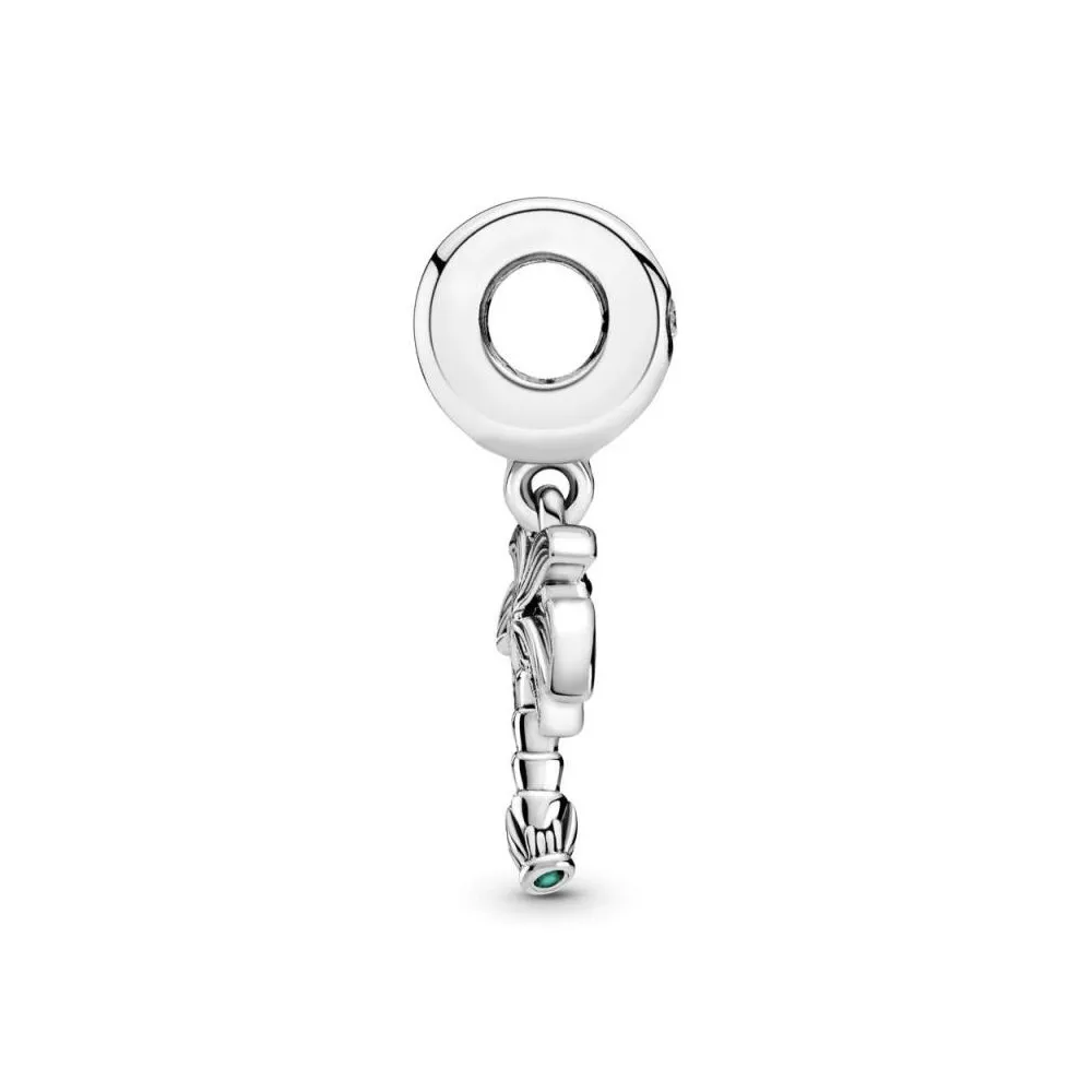 Charm de plata Pandora coglante con árbol de Palma con circonita cúbica transparente, verde lago y cristal verde real