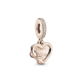 Charm Pandora de plata Rose Corazón e infinito con circonitas cúbicas transparentes