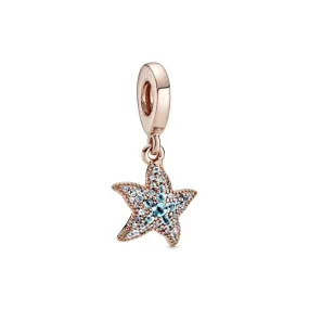 Charm Pandora Rose Estrella de Mar Colgante Rose con cristal azul y verde hielo