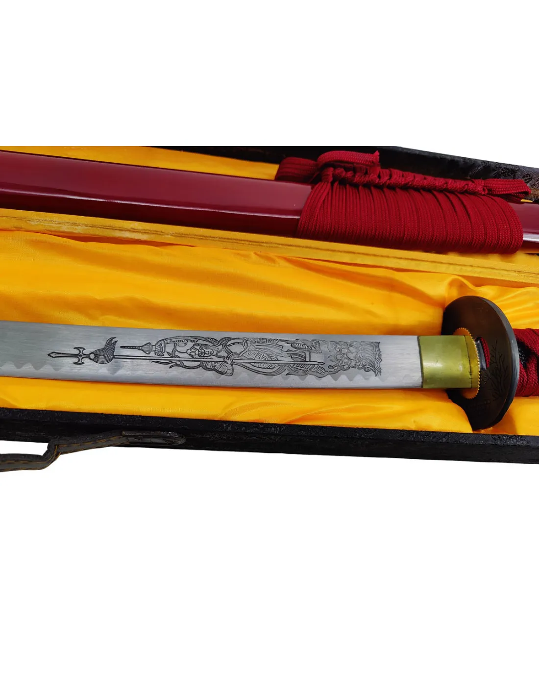 Katana decorativa roja con caja de madera (103 cm.)