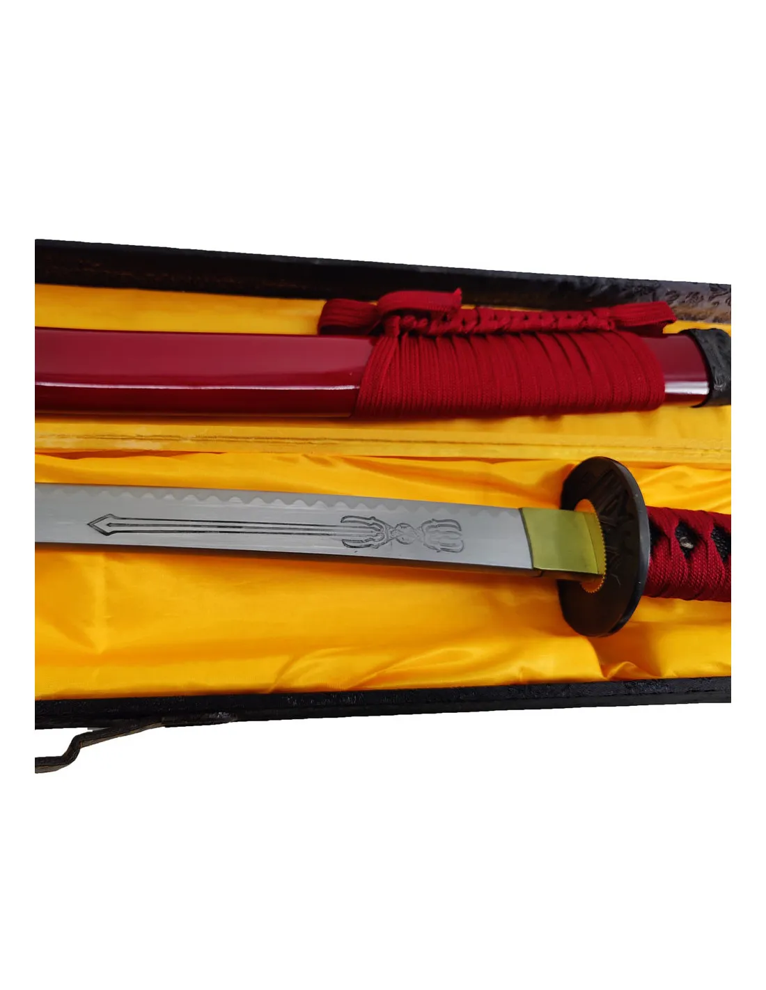 Katana decorativa roja con caja de madera (103 cm.)