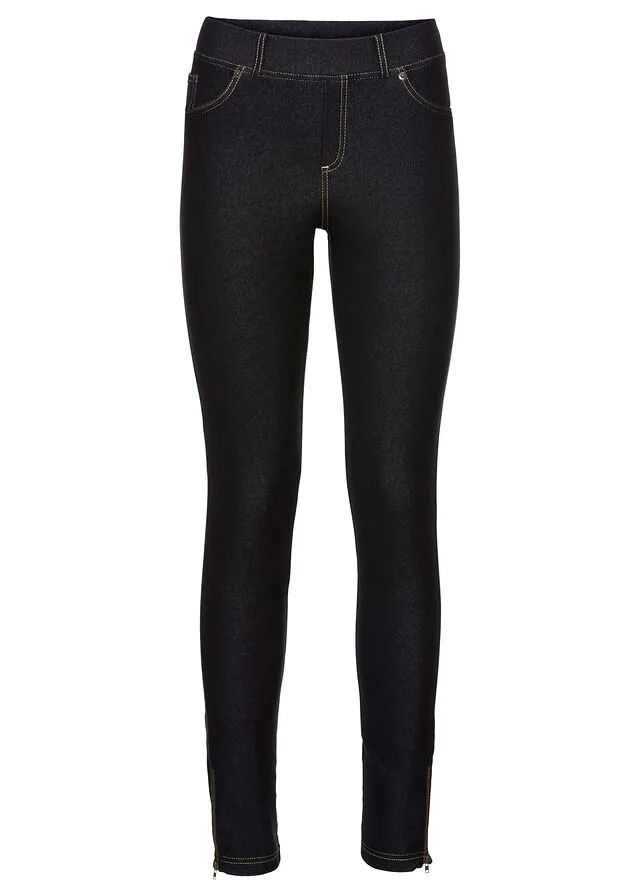 Leggings efecto vaquero con cremallera negro piedra