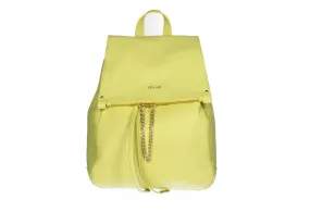 Mochila Piel Amarillo Solapa Bolsillo Cremallera Cadena Oro