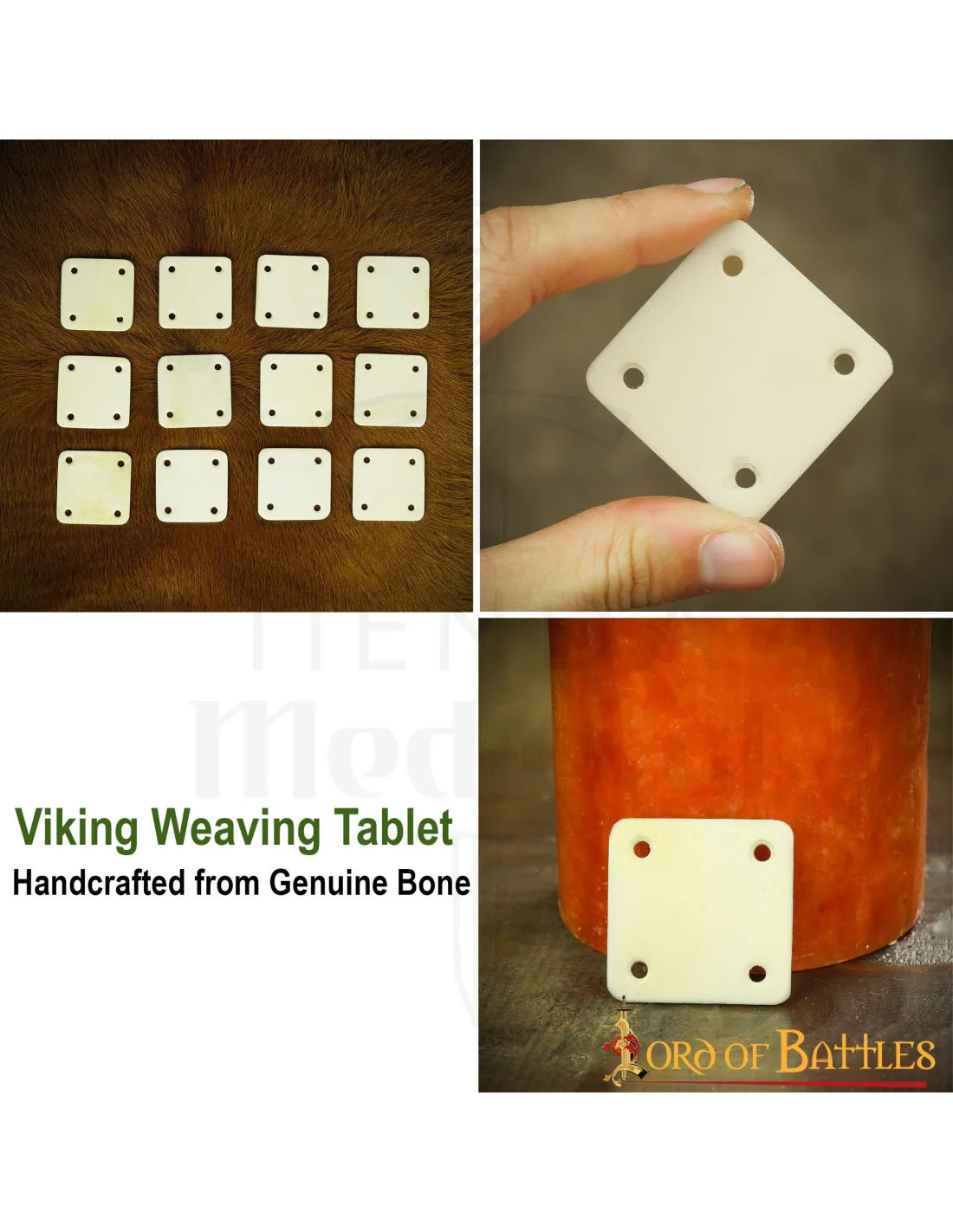 Pack 6 tabletas decorativas vikingas de hueso para tejer