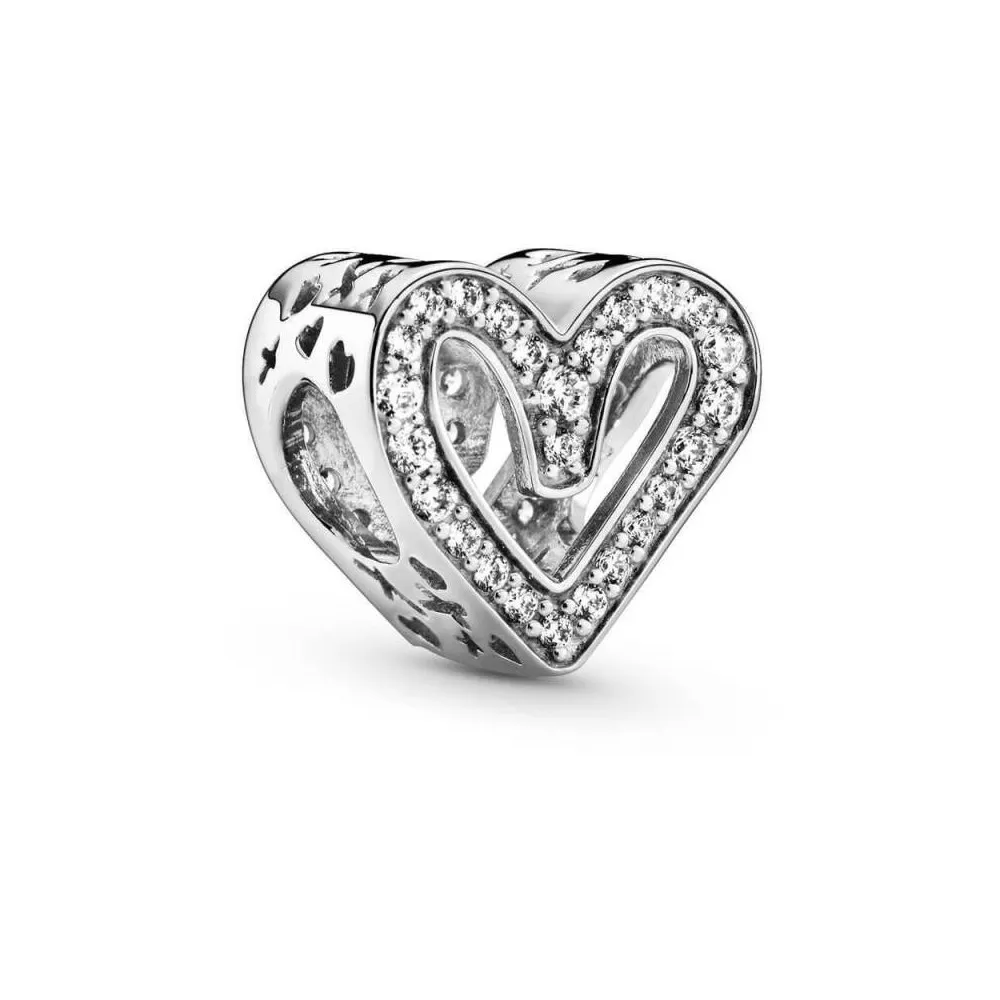 Pandora CHARM DE PLATA DE LEY CON CORAZÓN Y ZIRCONIA CÚBICA TRANSPARENTE