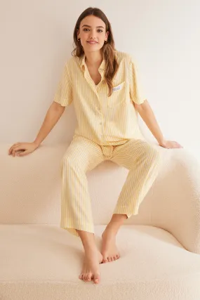 Pijama camisero viscosa rayas amarillo