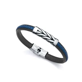 Pulsera Viceroy Magnum de acero con piel negra y azul trenzada 14069P01013