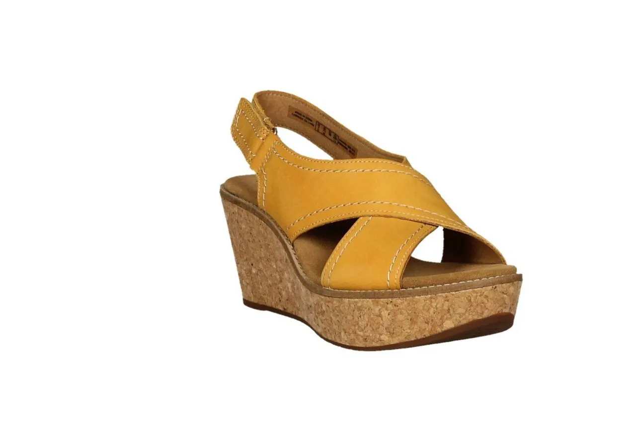 Sandalia Cruzada Nobuck Amarillo Talon Velcro Alta Corcho