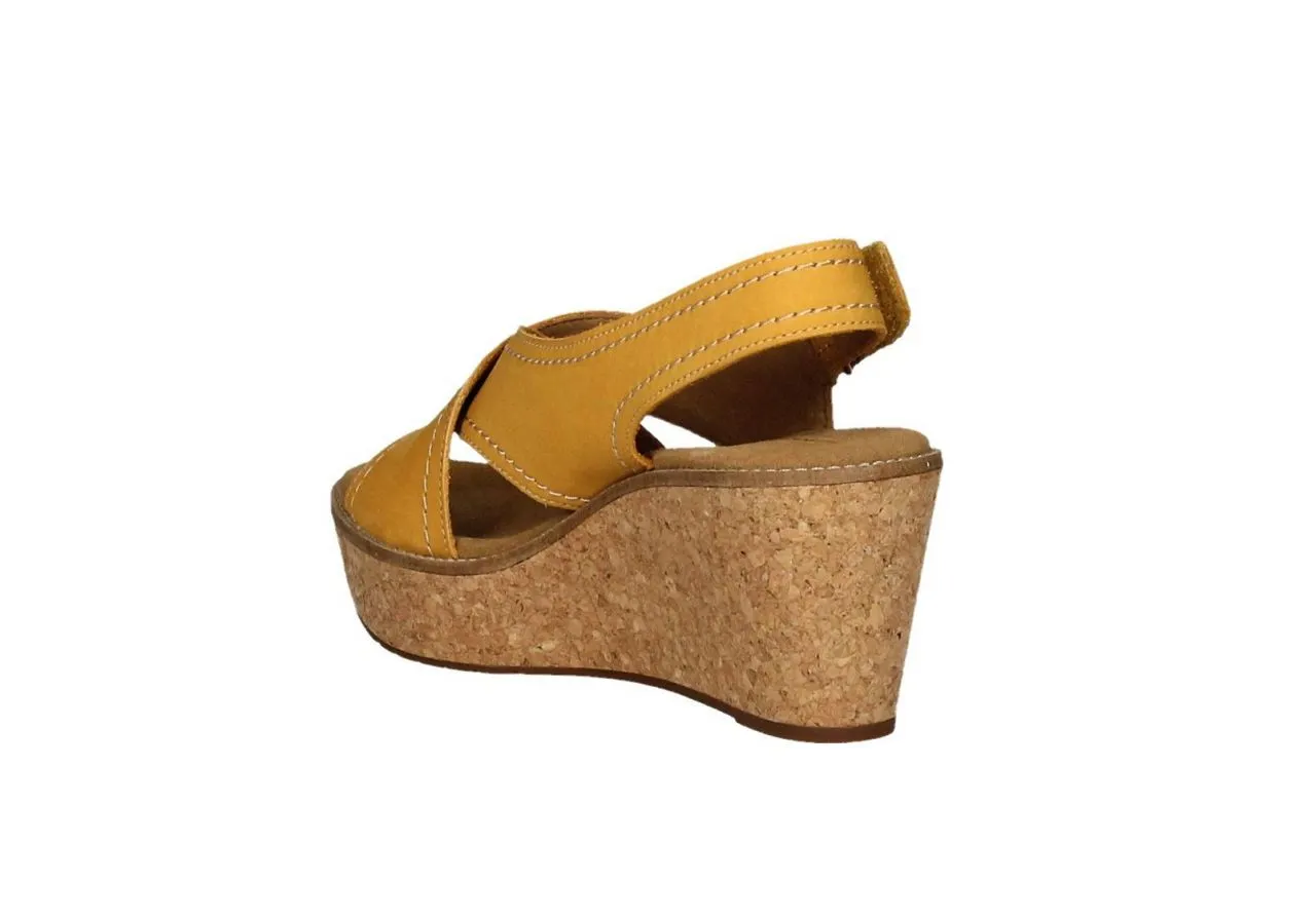 Sandalia Cruzada Nobuck Amarillo Talon Velcro Alta Corcho