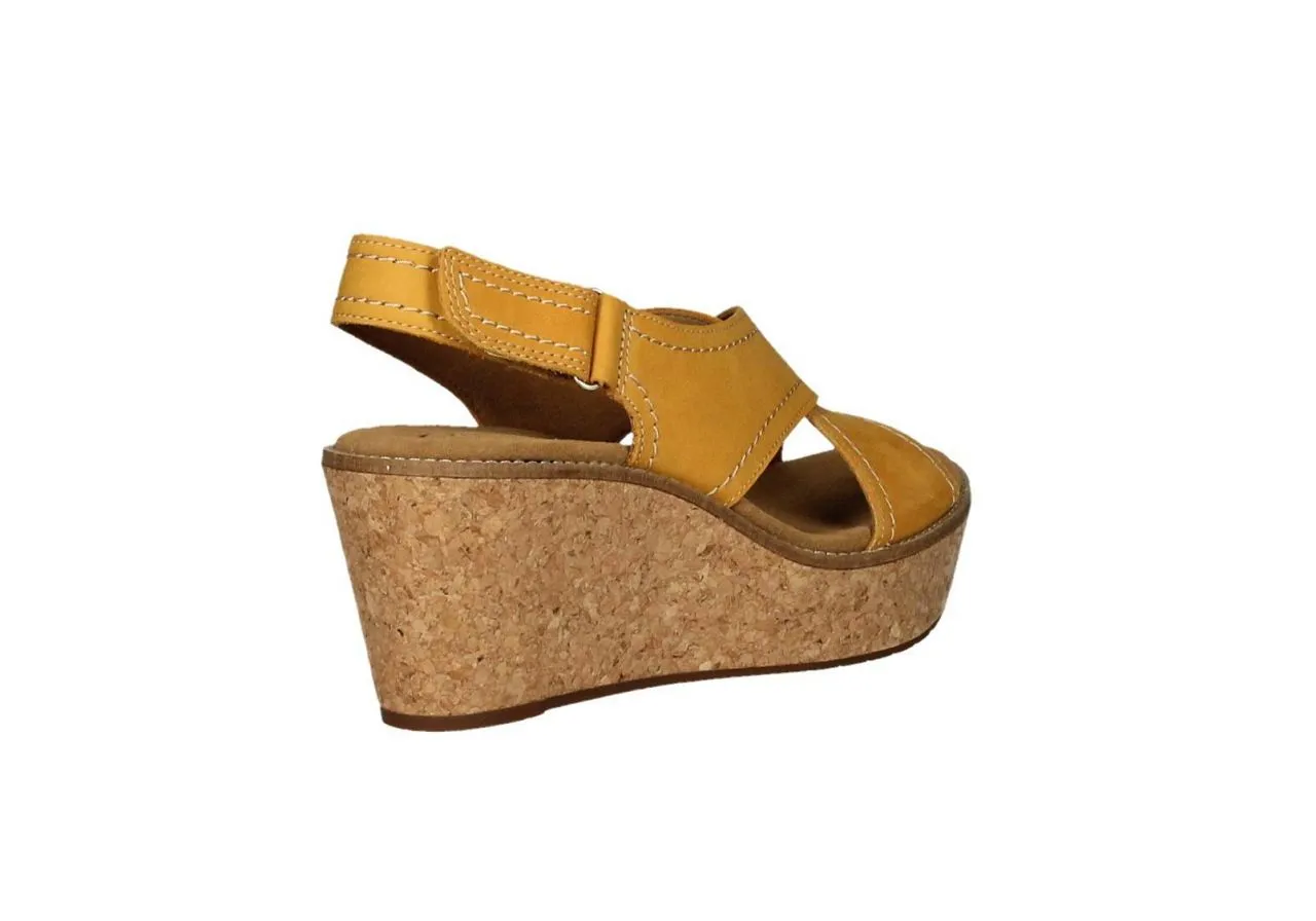 Sandalia Cruzada Nobuck Amarillo Talon Velcro Alta Corcho