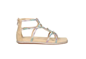 Sandalia Tiras Entrecruzadas Brillantes Multicolor Talon Cremallera y Planta Nobuck Taupe