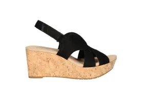 Sandalia Velcro Nobuck Negro Tiras Cruzadas CuÑa Alta y Plataforma