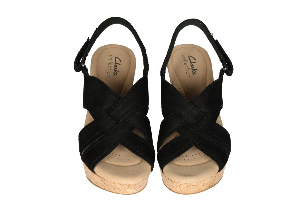 Sandalia Velcro Nobuck Negro Tiras Cruzadas CuÑa Alta y Plataforma